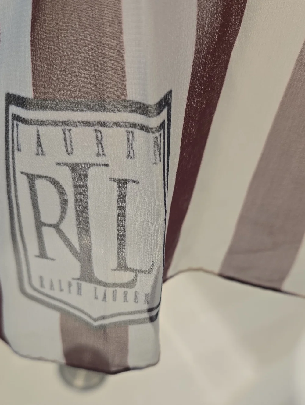 Vintage Ralph Lauren Burgundy and Cream Vertical Stripe Silk Scarf